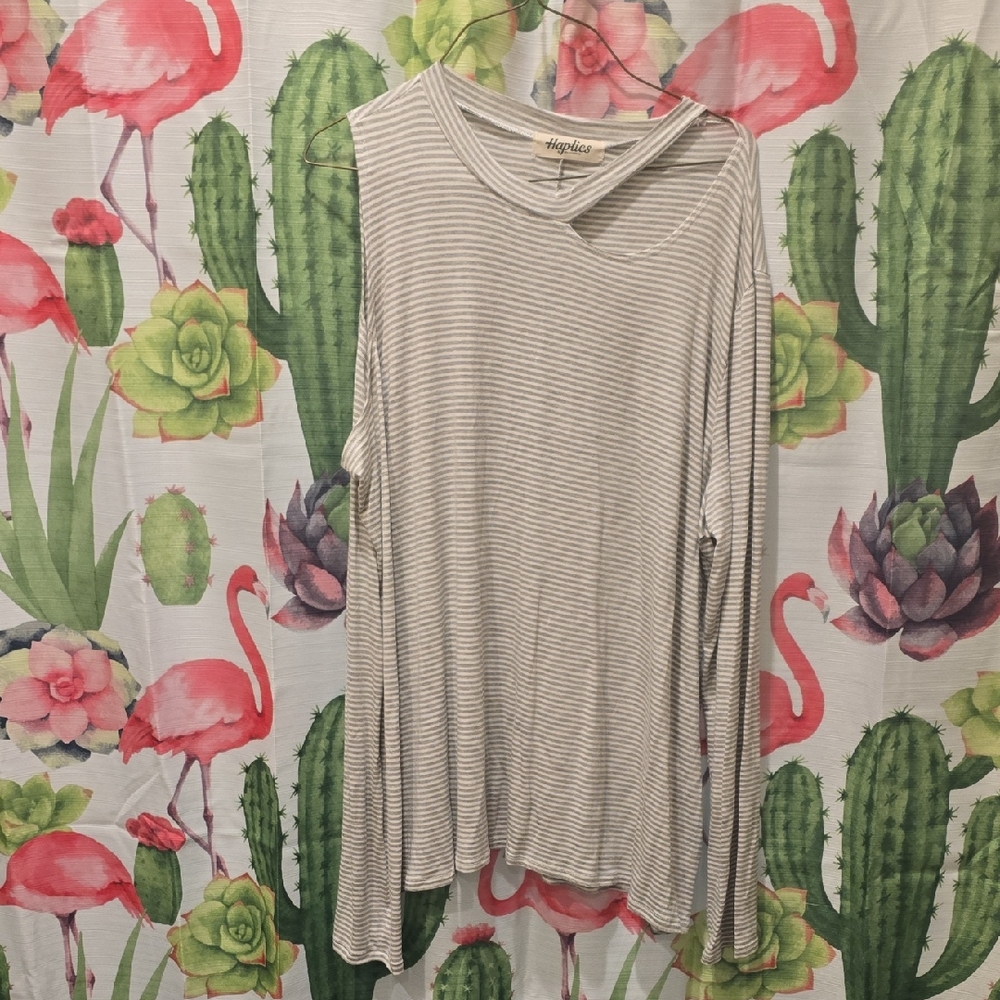 Gray Striped Long Sleeve Top